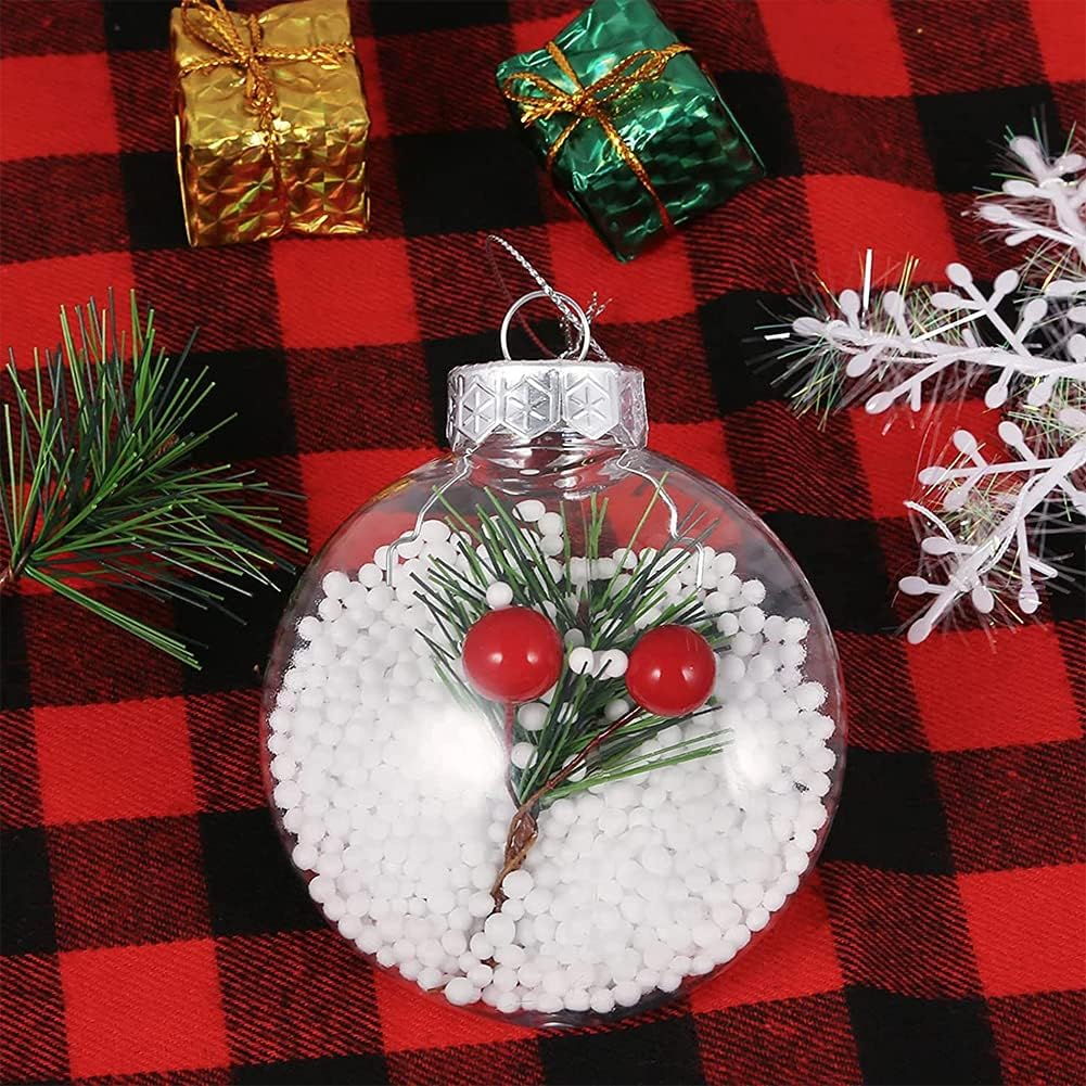 12 Pcs 3.15 Inch Clear Plastic Fillable Ornament Balls, Removable Top Clear Hanging Ornaments Ball, DIY Plastic Ornaments Round Balls, Perfect for Decoration On Christmas Trees, Wedding, Party