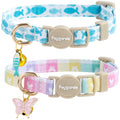 Faygarsle 2 Pack Blueberry Pattern Cat Collar Set with Bandana and Bow Tie, Light Blue, Breakaway Style with Bell