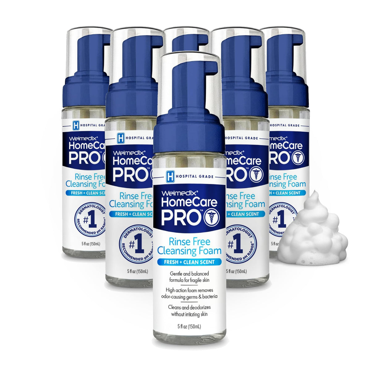 Welmedix No Rinse Cleansing Foam - Rinse Free & Waterless Body Wash | 3-in-1 Shampoo & Foaming Cleanser - Hospital Grade & pH Balanced - Gentle on Sensitive Skin - 5oz, Pack of 3