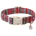 Fall Plaid Dog Collar with Maple Leaf Charm – Adjustable Autumn Checkered Dog Collar for Small Medium Large Dogs, Soft Cotton Puppy Collars with Quick Release Buckle and Metal D-Ring
