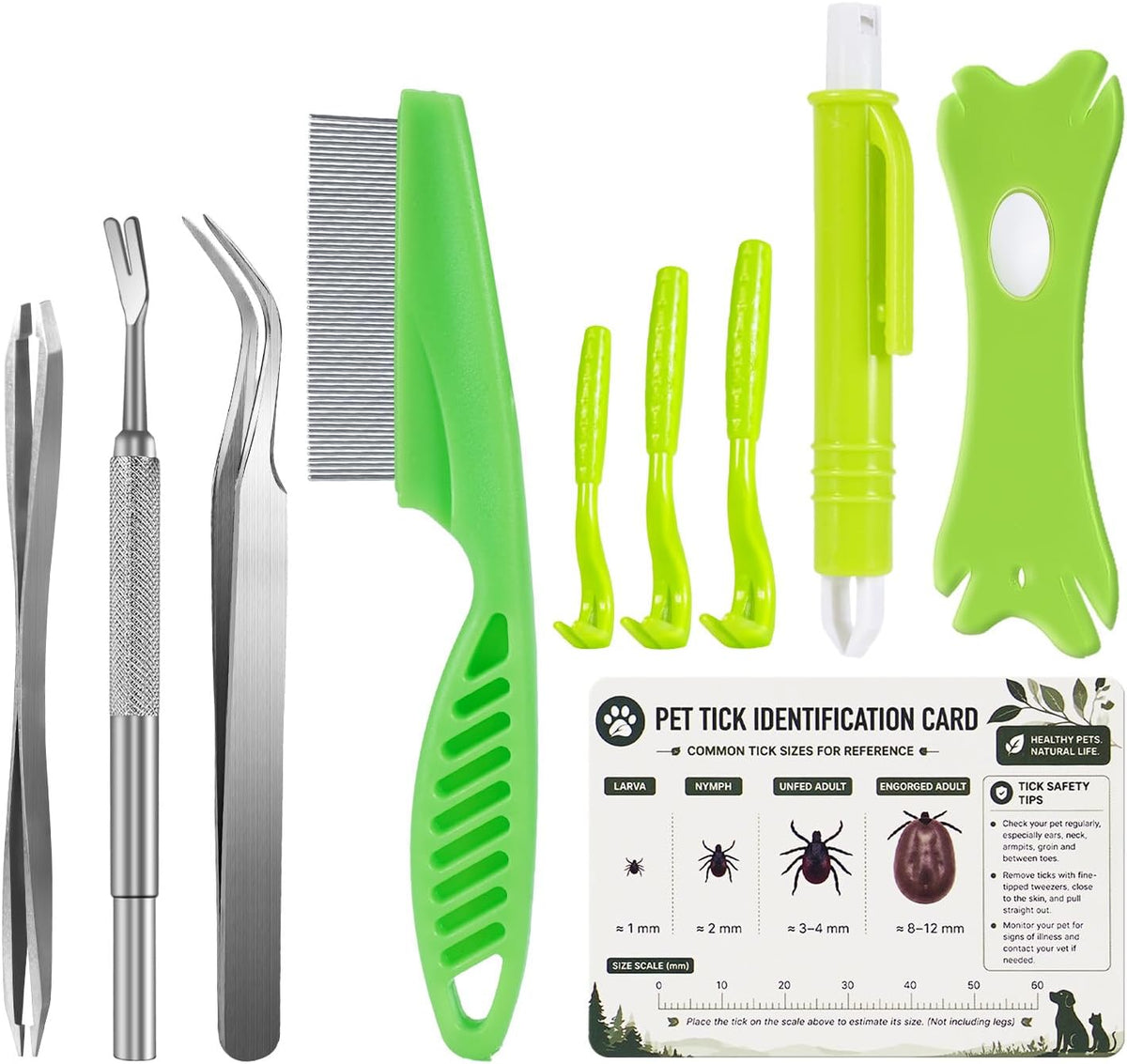 10 Pcs Tick Removal Tool Kit for Dogs, Cats & Humans | Safe No-Squeeze Tick Remover Set with Twister-Style Hooks, Portable Storage Case for Home & Outdoor Use