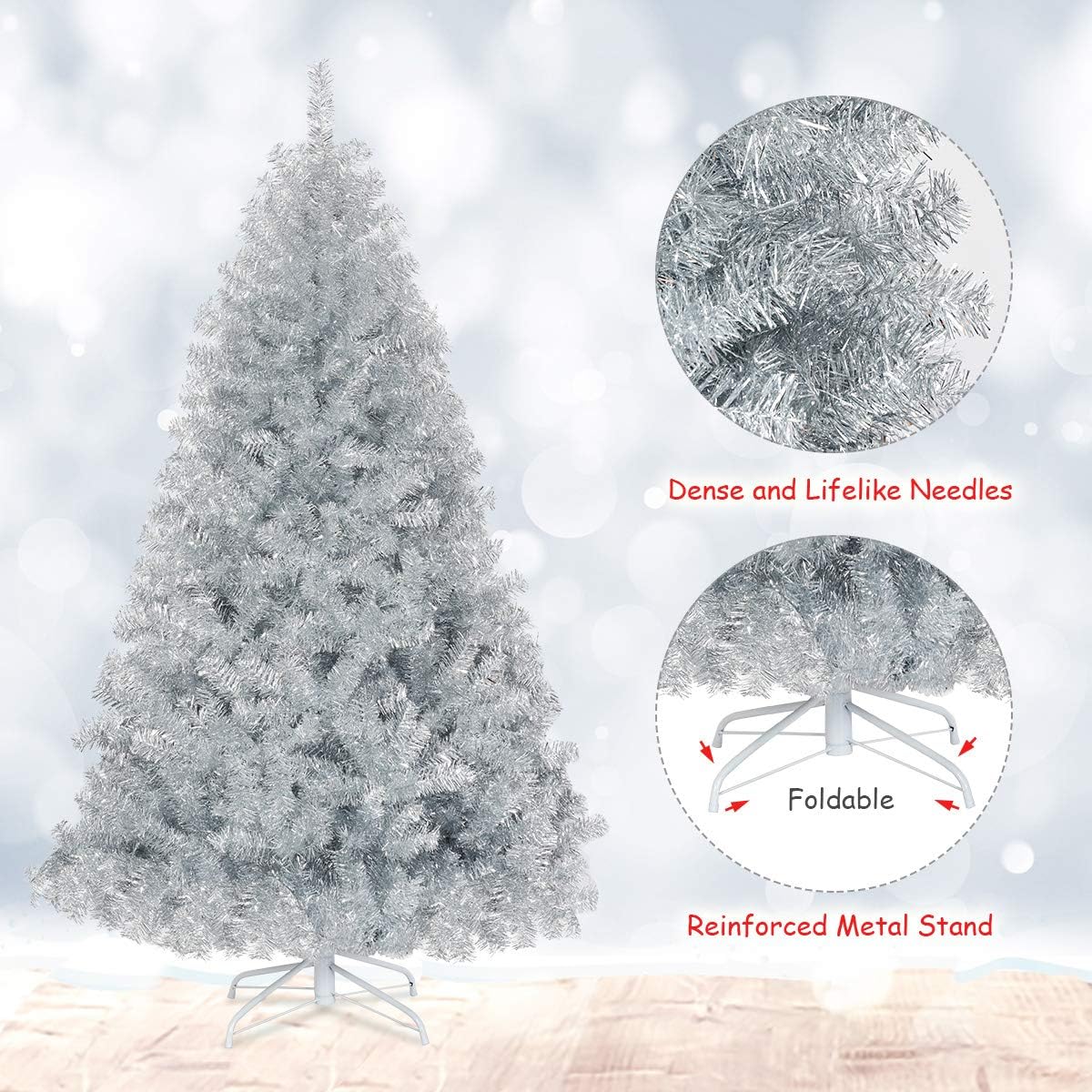 Goplus 6ft Sliver Artificial Christmas Tree with Electroplated Technolog