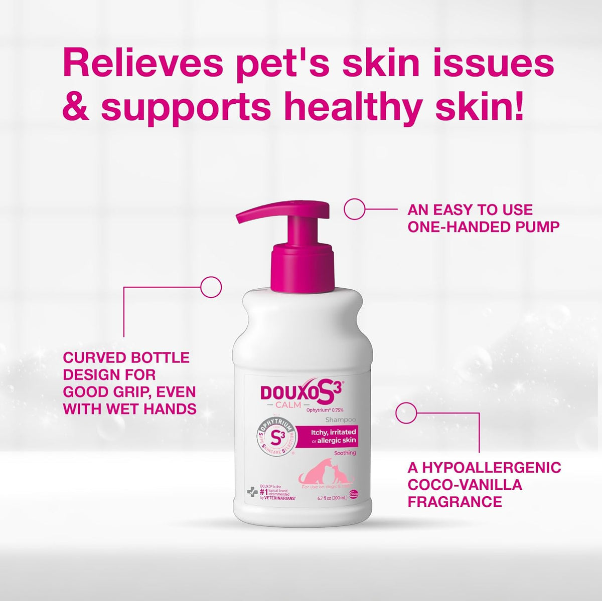 Douxo S3 Calm Dog Shampoo for Itchy Skin Relief, Dog Shampoo for Allergies and Itching, Soothes Itchy, Irritated or Allergic Skin For Dogs and Cats, 6.7 fl oz