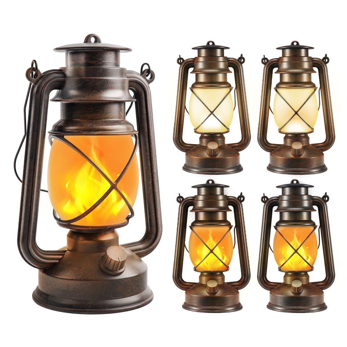 2 Pack Bronze Battery-Powered LED Lanterns with Flickering Flame and Remote