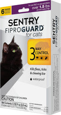 Sentry Fiproguard Flea & Tick Cats 1.5 lbs+, Fipronil, 6-Month | Ideal for Cats & Kittens 1.5 lbs+; Kills Fleas, Ticks & Chewing Lice for 30 Days; 6-month supply; Vet-Quality OTC Cat Formula
