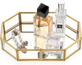 Hipiwe Mirror Glass Vanity Tray - Gold Ornate Makeup Organizer Perfume Tray