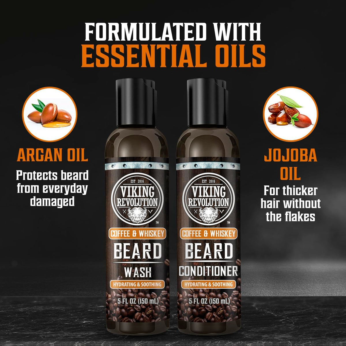 Viking Revolution Beard Conditioning Kit-CoffeeWhiskey, 5 Products Included