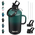 BJPKPK Half Gallon Insulated Water Bottles with Straw Lid & Side Handle, 64oz Large, Stainless Steel Water Bottles with 3 Lids and Paracord Strap, Metal Water Jug,Black