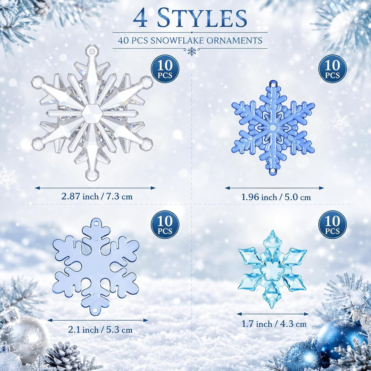 Dilunave 40 Pcs Glacier Christmas Snowflake Ornaments for Xmas Tree