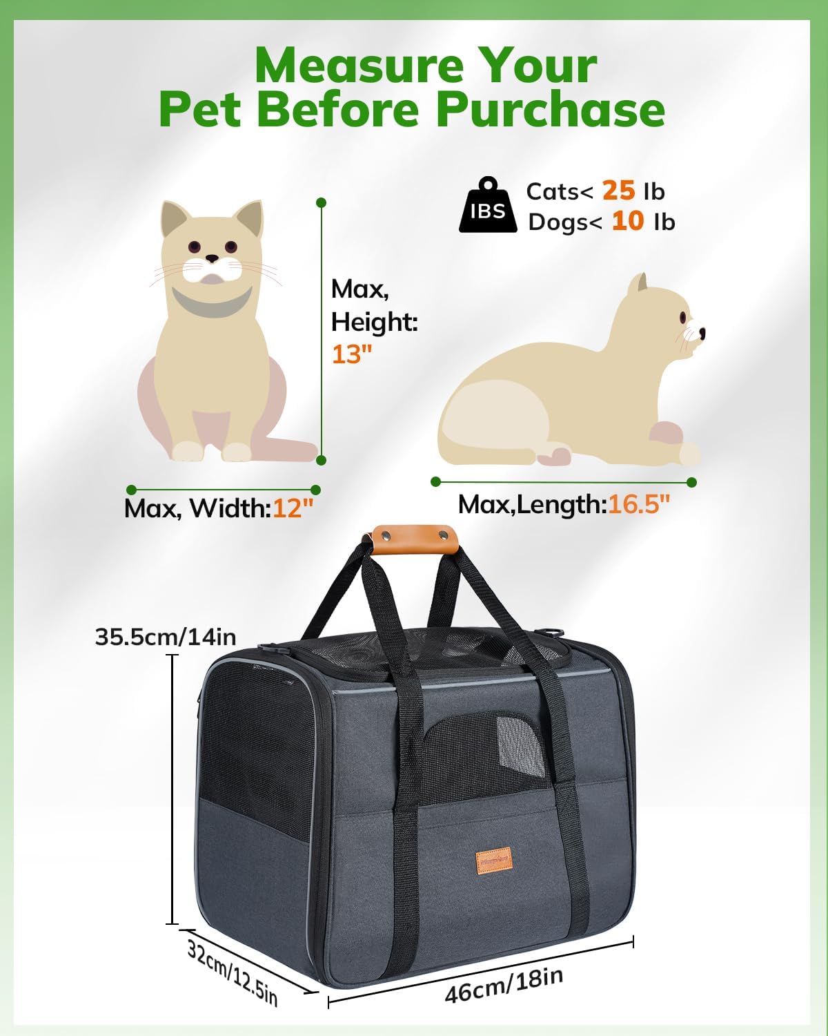 Morpilot Pet Carrier for Large Cats, Puppies & Small Dogs Up to 25lbs, Escape-Proof with Locking Zippers, Dual-Sided Cushion, Safety Buckle for Car & Vet Travel, Includes Foldable Bowl (Dark Gray)