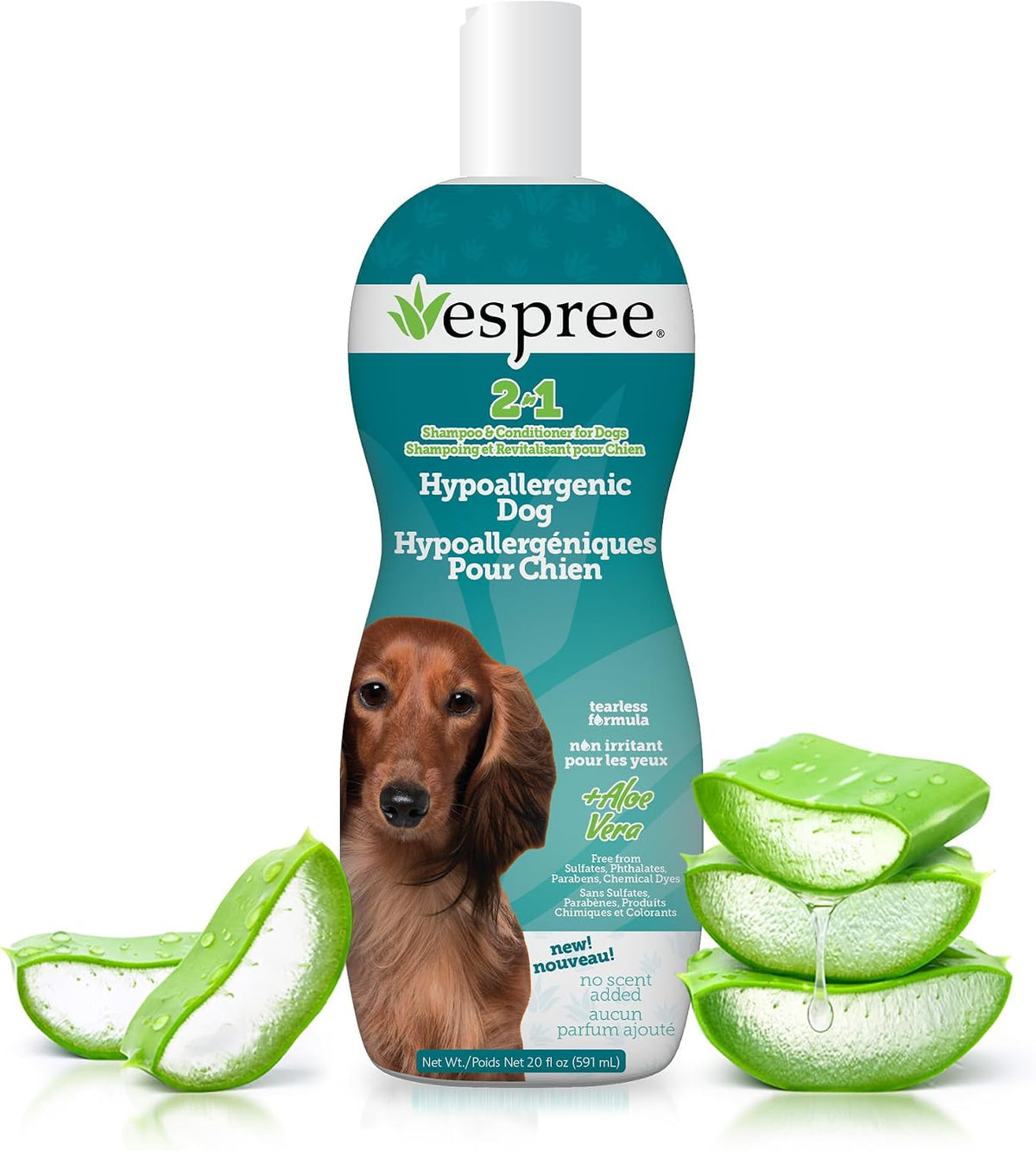 Espree Hypoallergenic Dog Shampoo & Conditioner, Dog Grooming Supplies, Tearless Formula with Aloe Vera, Made Without Sulfates, Parabens, Harsh Chemicals and Dyes, Safe for Sensitive Skin, 20oz