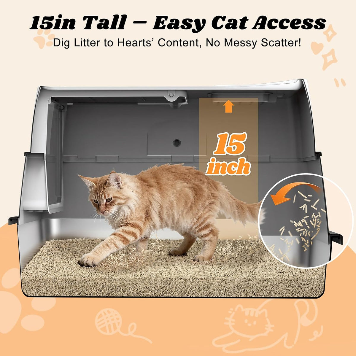 Stainless Steel Litter Box with Lid | Extra Large Enclosed Cat Litter Box for Big Cats | High Sided Metal Litter Boxes | 100% Anti-Urine Leakage | Odor Control | Non-Stick with Litter Scoop Set & Mat