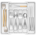 Lifewit Expandable Silverware Organizer, Plastic Utensil Tray for Kitchen Drawer, BPA Free Flatware Cutlery Holder, Space-Saving Storage for Spoons Forks Knives, 8-13.8 x 11.2 x 1.4 inch, Black