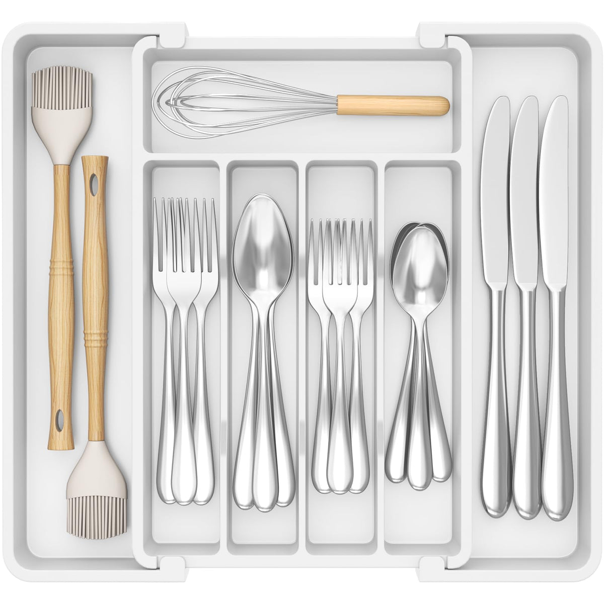 Lifewit Expandable Silverware Organizer, Plastic Utensil Tray for Kitchen Drawer, BPA Free Flatware Cutlery Holder, Space-Saving Storage for Spoons Forks Knives, 8-13.8 x 11.2 x 1.4 inch, Black