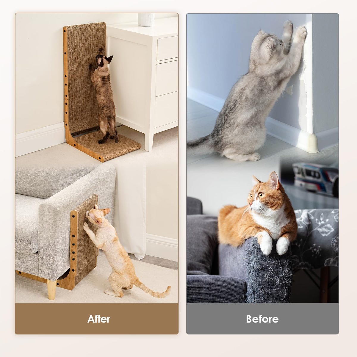 EHEYCIGA Cardboard Cat Scratcher for Indoor Kitten Cats, 19 Inch L Shaped Vertical Cat Scratching Board with Ball Cat Toy, Small Cat Scratcher Pad, Brown