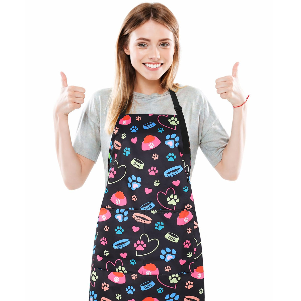 Dog Grooming Waterproof Apron with 2 Pockets, Cute Animals Puppy Dog Pets Apron