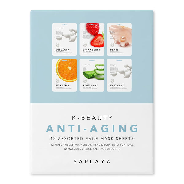 K-Beauty Facial Skincare Natural Beauty 12 Piece Multi-Pack Face Sheet Masks Balanced Skin Care Made In South Korea (Anti-Aging (Aloe Vera, Pearl, Collagen, Strawberry, Vitamin-C))