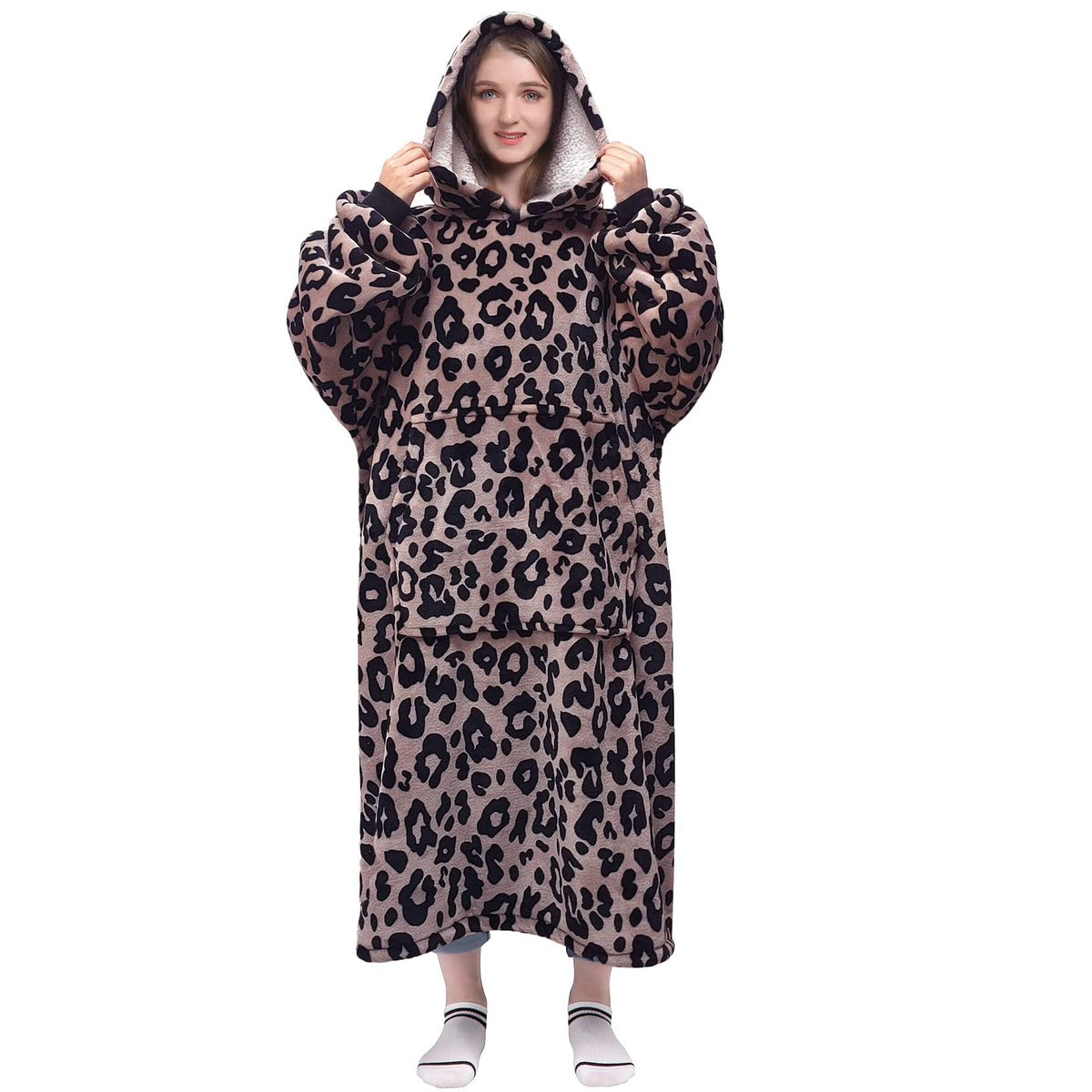 Waitu Wearable Blanket Sweatshirt Gifts for Women and Men, Warm and Cozy Giant Blanket Hoodie, Thick Flannel Hooded Blanket with Sleeves and Giant Pocket - Dark Gray