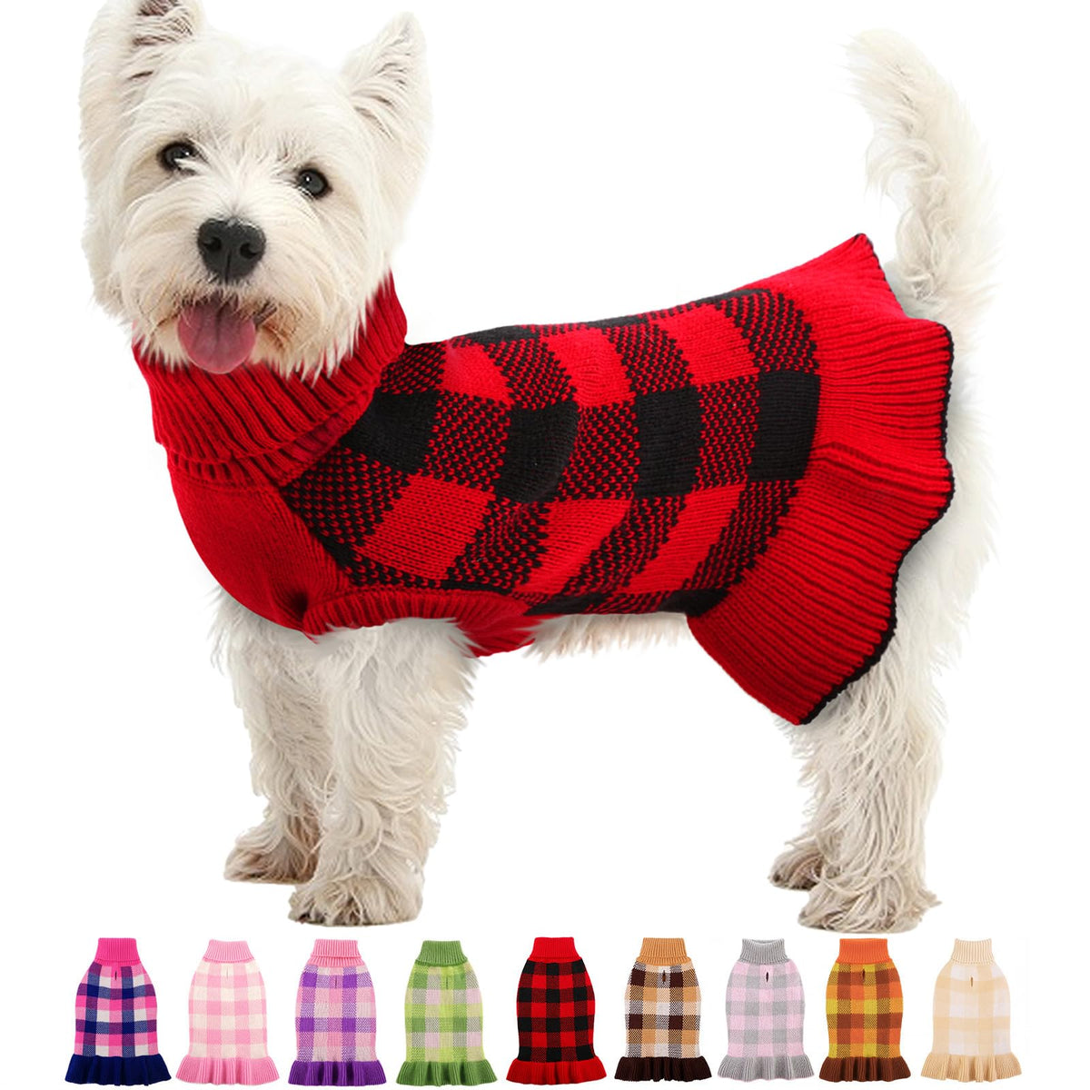 Dog Sweater Dress Plaid Knitwear for Small Dogs Girl Christmas Clothes