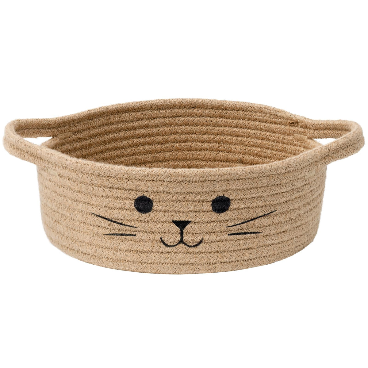 Small Woven Rope Storage Basket, Cute Cat Toy Basket for Living Room, Baby Baskets for Nursery, Gift Baskets Empty for Baby Shower, Grey, 9.8 x 4 inches