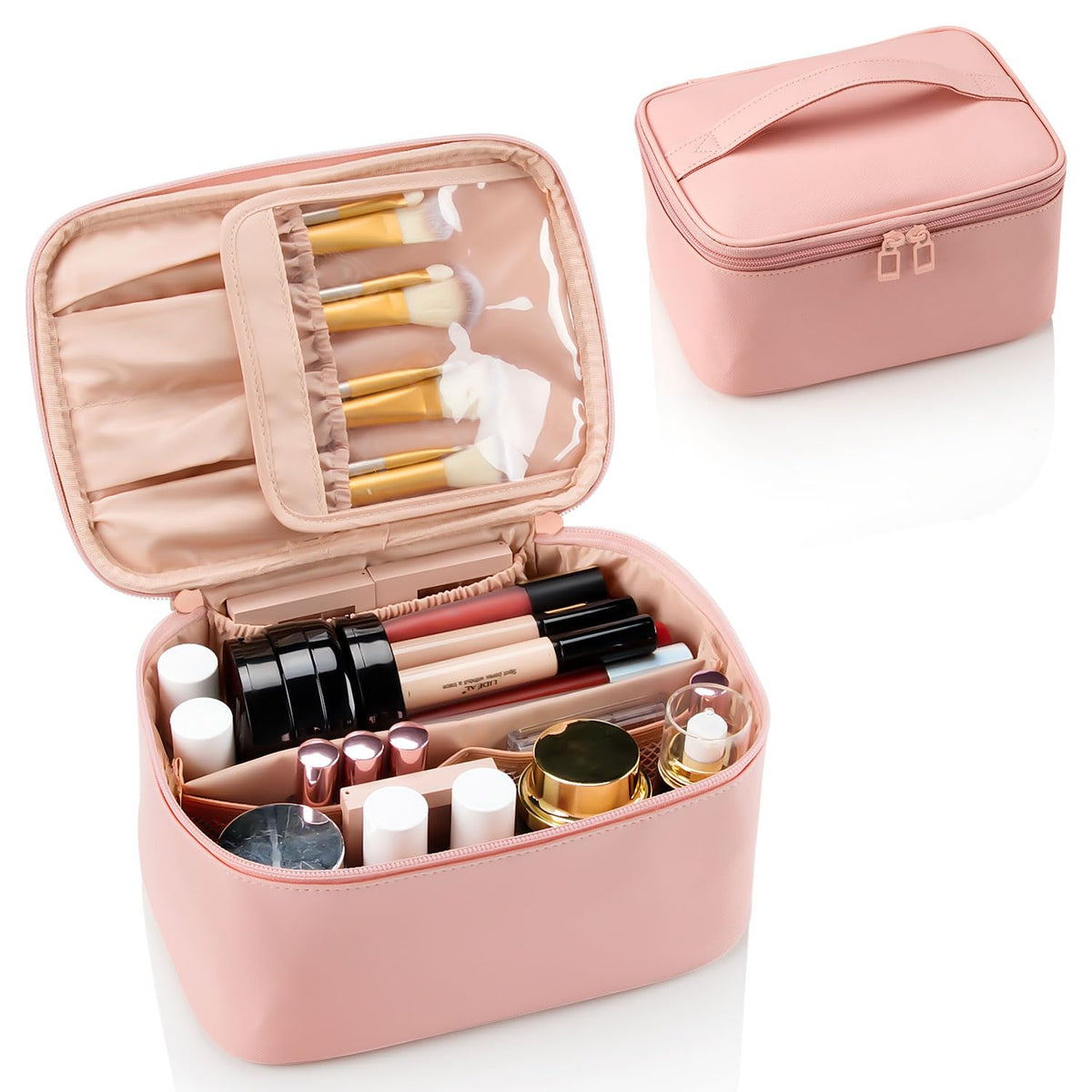OCHEAL Makeup Bag, Portable Cosmetic Bag, Large Capacity Travel Makeup Case Organizer, Black For Women Toiletry Bag for Girls Traveling With Handle and Divider
