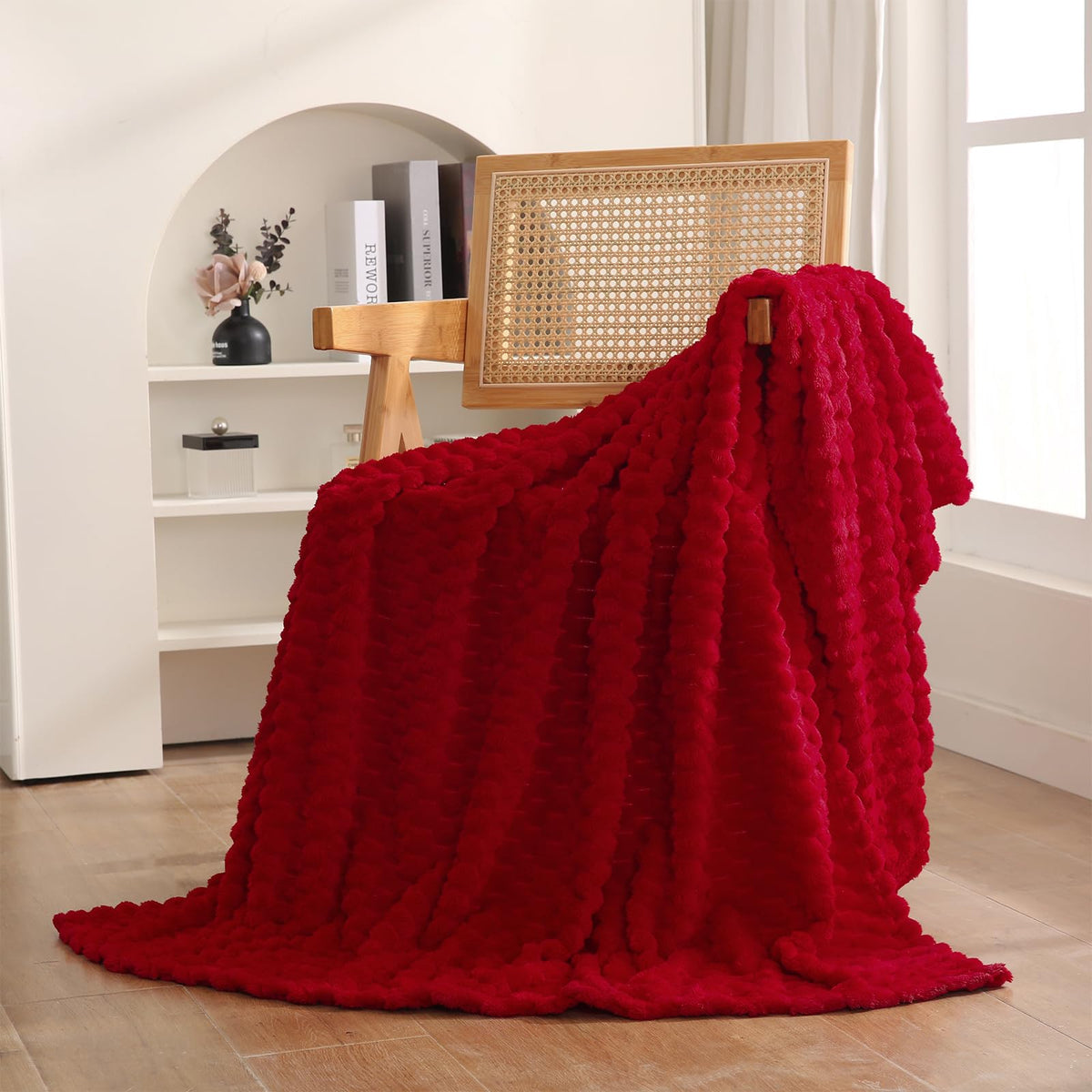 Puncuntex Burnt Orange Throw Blanket 50"×60" Fuzzy 3D Jacquard Decorative