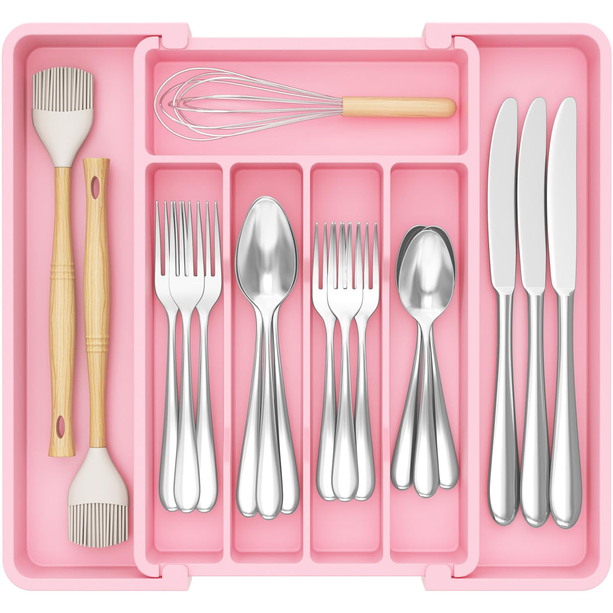 Lifewit Expandable Silverware Organizer, Plastic Utensil Tray for Kitchen Drawer, BPA Free Flatware Cutlery Holder, Space-Saving Storage for Spoons Forks Knives, 8-13.8 x 11.2 x 1.4 inch, Black