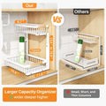 PXRACK Under Sink Organizer, Adjustable Height, 2 Tier Pull Out Under Cabinet Organizer, Slide Out Thickened Metal Under Sink Storage for Kitchen Bathroom Laundry Pantry Cabinet, White, Large-2-Pack