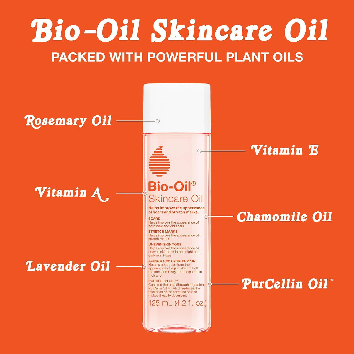 Bio-Oil Skincare Body Oil Serum, Scars & Stretch Marks, 4.2 fl oz | Dermatologist Recommended, Vitamin E & A, Dry & Sensitive Skin, Non-Comedogenic, Face and Body, Scar Treatment