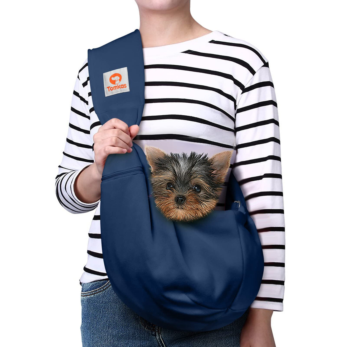 Tomkas Small Dog Sling Carrier - Classic Pocket & Classic Strap - Wrap Carrier - for 3-10 lbs Pets(Black)