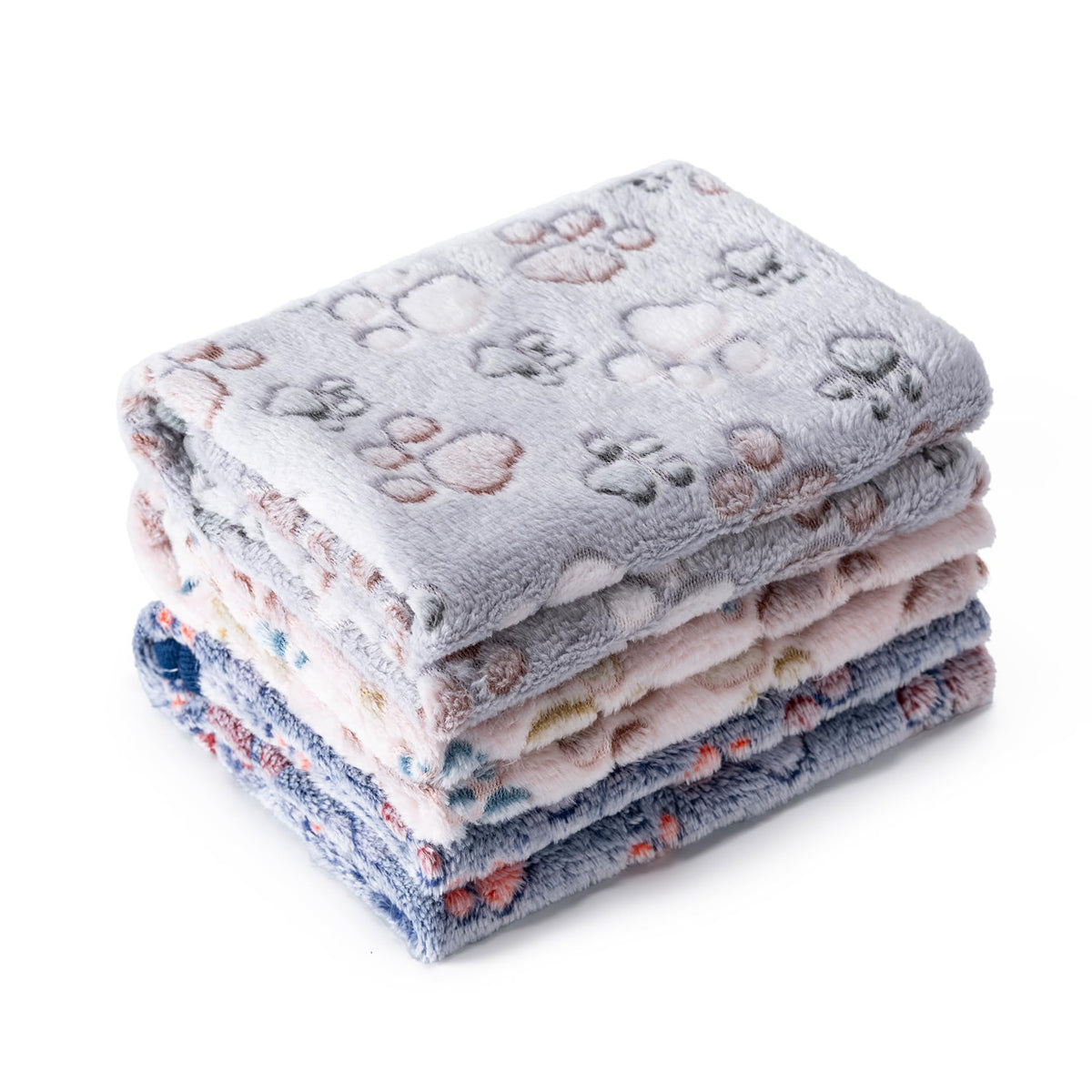 1 Pack 3 Blankets Super Soft Fluffy Premium Fleece Pet Blanket Flannel Paw Printed Throw for Dog Puppy Cat (Small 23x16'', Brown, Pink, White)
