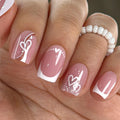 CurvLife Milky White Square Press on Nails Short, Soft Gel Fake Nails with Clean Nude Apricot Design Full Cover False Nails Glossy Nude Glue on Nails Artificial Stick on Nails for Women