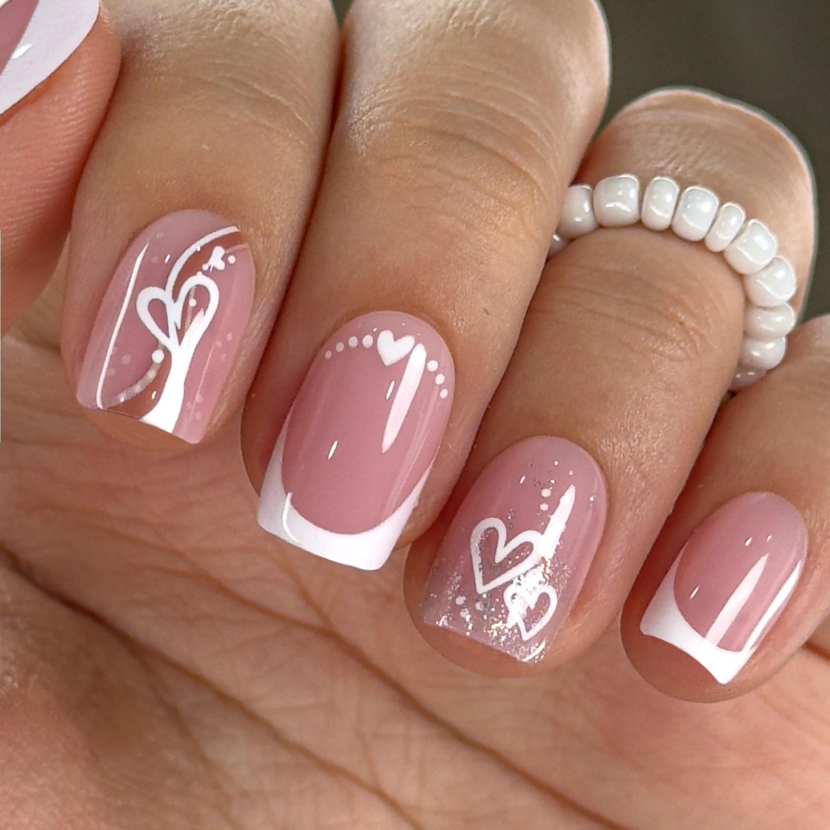 CurvLife Milky White Square Press on Nails Short, Soft Gel Fake Nails with Clean Nude Apricot Design Full Cover False Nails Glossy Nude Glue on Nails Artificial Stick on Nails for Women