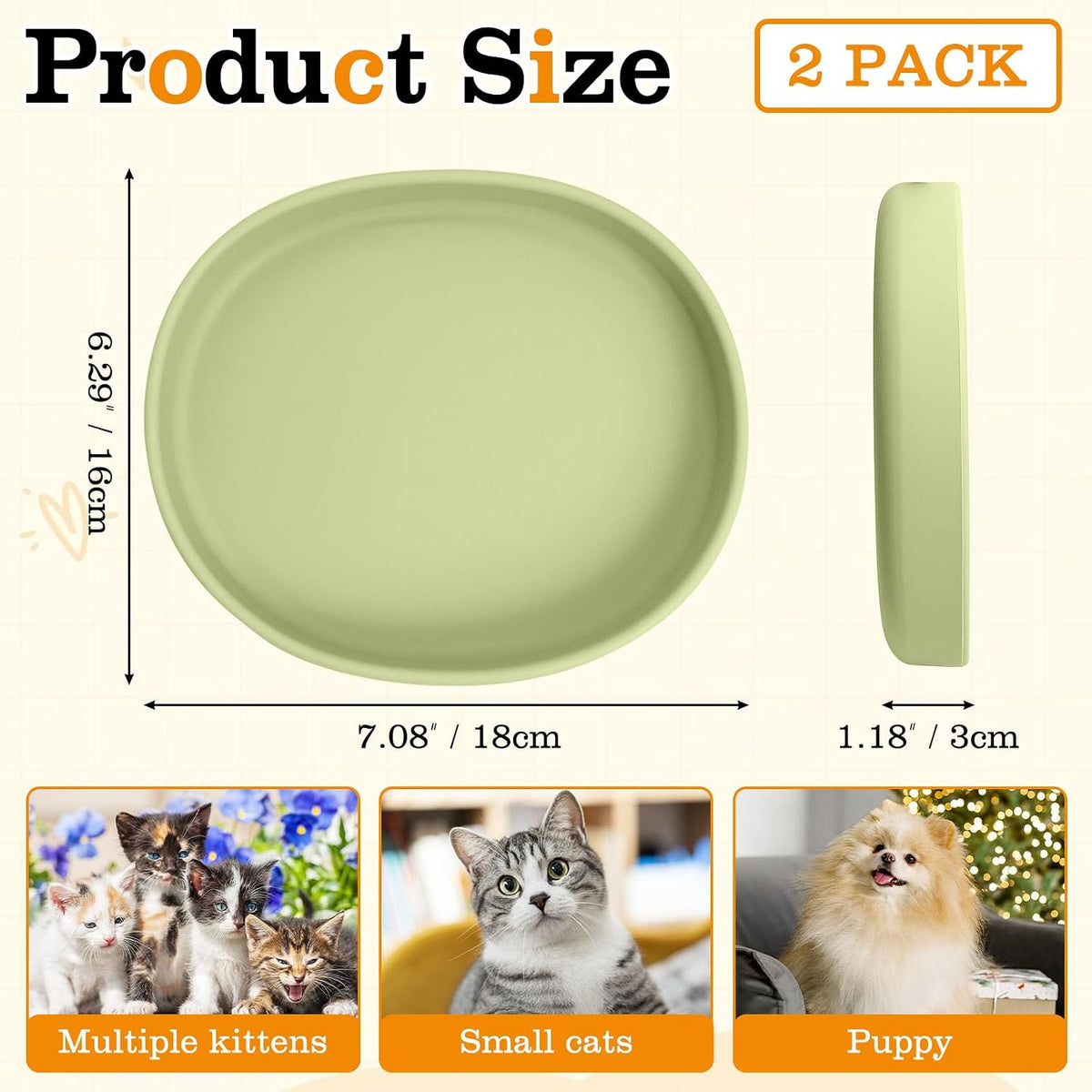 Silicone Dog Food Plate Shallow Dog Bowl Flat Cat Dish Small Puppy Plates for Small Dogs and Cats Whisker Fatigue Pet Feeding Bowls for Dry and Wet Food (Green)