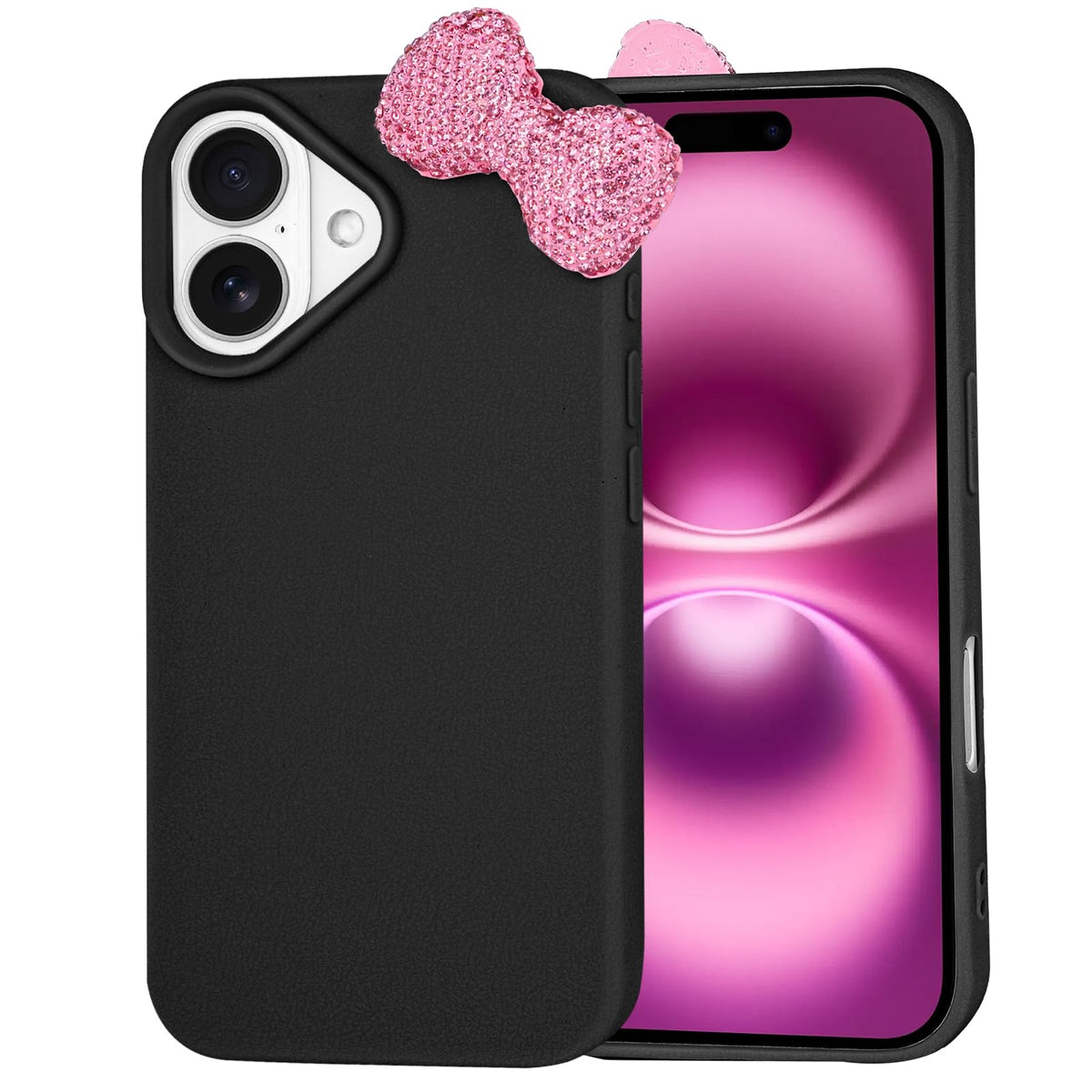 Cases for iPhone 13, Luxury Glitter 3D Rhinestone Bow Phone Cover Soft Litchi Pattern Protective Phone Case for iPhone 13 6.1" 2021