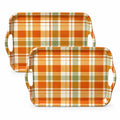 Thanksgiving Serving Trays with Handles, 19 x 11.6 Inch, Set of 2, Bamboo Fiber Serving Platter, Dishwasher Safe, with Removable Silicone Mats, Turkey and Fall Plaid