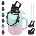 BJPKPK Half Gallon Insulated Water Bottles with Straw Lid & Side Handle, 64oz Large, Stainless Steel Water Bottles with 3 Lids and Paracord Strap, Metal Water Jug,Black
