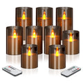 wemarry Flameless Candles 4" 5" 6" Acrylic Glass Pillars 3" Diameter Battery Operated Flickering Candles Include 8-Key Remote with Timer Function 400+ Hours (Gray, Warm Light 3 Pack)