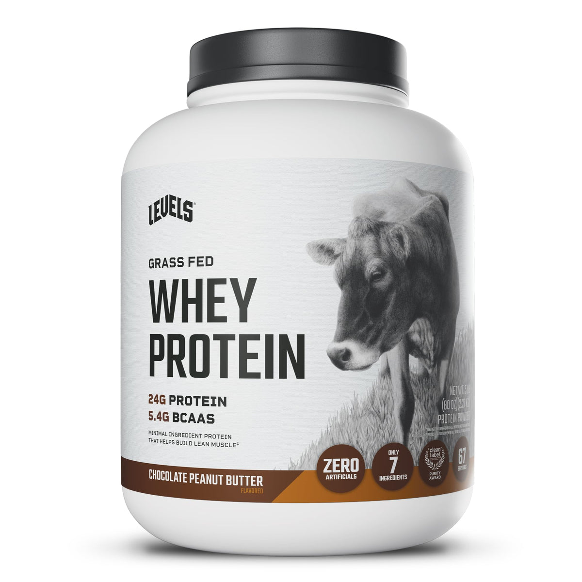 Levels Whey Protein Powder, No Artificial Ingredients, Vanilla Bean, 2LB | 24G of protein and 5.4G BCAAs per scoop, made with hormone-free dairy, zero junk, no fillers, no added sugar, certified clean