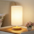 9" Small Table Lamp for Bedroom - Inline Control with 3000K Blub | Cream Shade and Wood Base | 680 Lumens | Easy Assembly | Minimalist Design | E26 | for Kitchen | for Kids Room