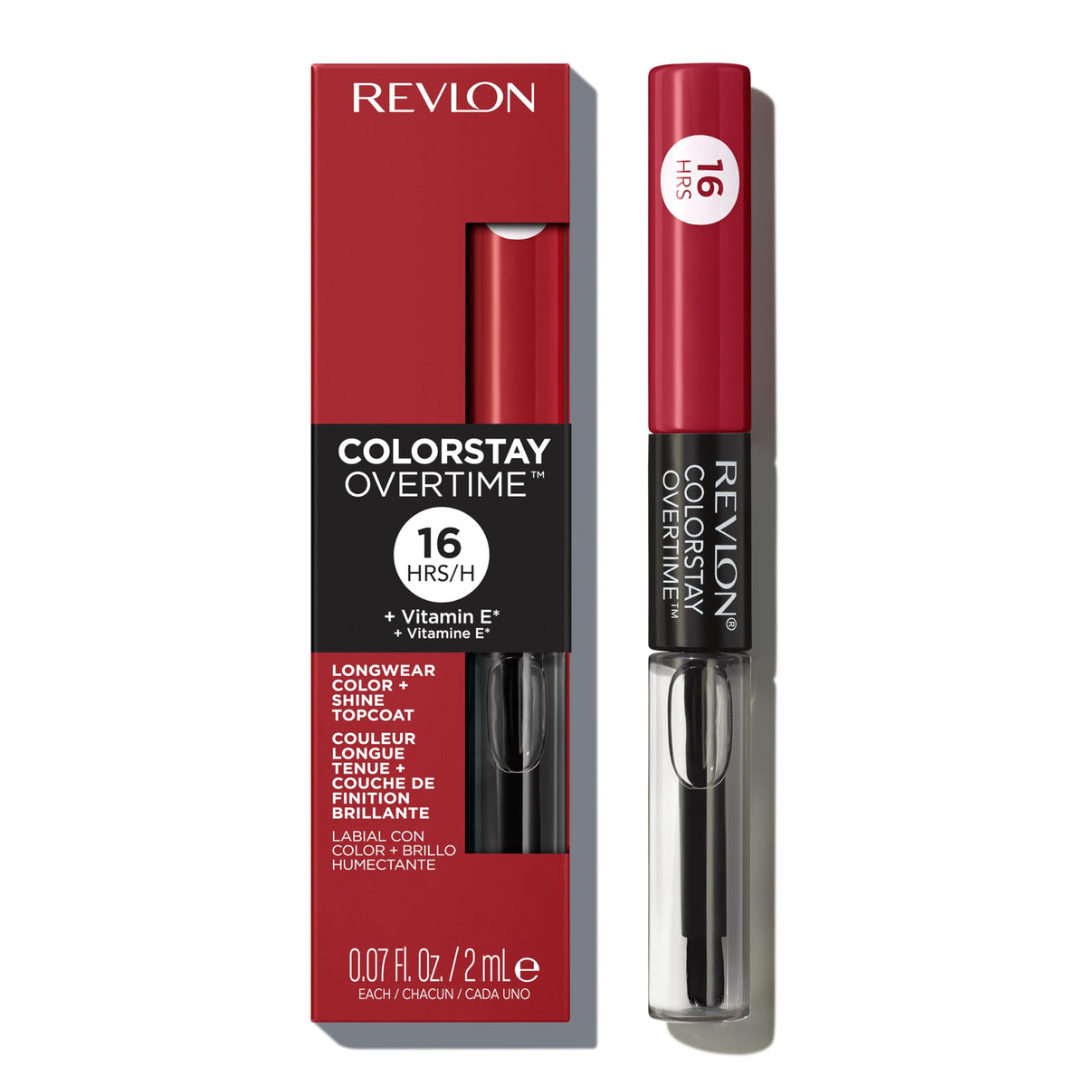 Revlon ColorStay Overtime Liquid Lipstick with Clear Lip Gloss, Long-Lasting Lip Color, Dual Ended with Moisturizing Vitamin E, 005 Infinite Raspberry, 0.07 fl oz