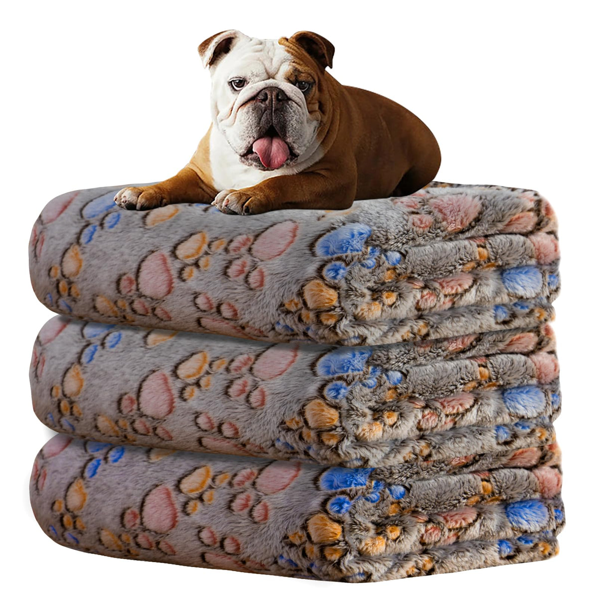 Rezutan 1 Pack 3 Blankets for Dogs, Dog Blanket for Large & Medium Pet Cat, Premium Soft Fluffy Suitable for Dog Kennels & Beds, Sofas, Gifts Puppy Essentials, 41x31inch, Gray/Blue/Beige