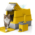 Stainless Steel Litter Box with Lid | Extra Large Enclosed Cat Litter Box for Big Cats | High Sided Metal Litter Boxes | 100% Anti-Urine Leakage | Odor Control | Non-Stick with Litter Scoop Set & Mat