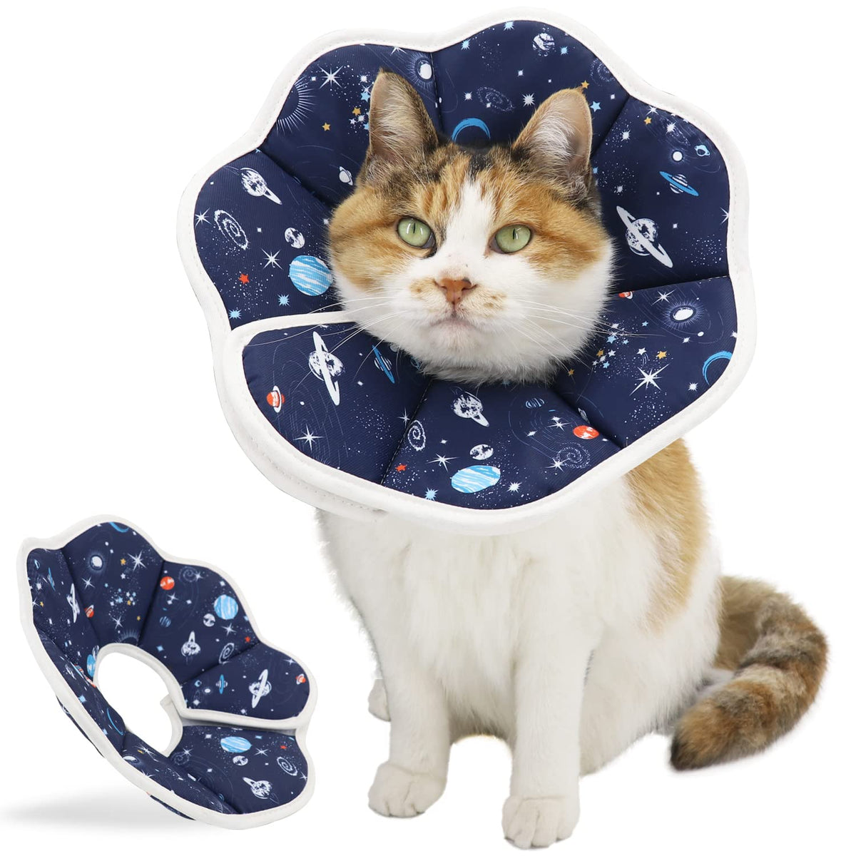 Soft Cat Cone, Adjustable Recovery Collar After Surgery to Prevent Licking Wound, Protective Cat Neck Cone, Comfortable Pet Elizabethan Collar for Cats Kittens and Puppies (M)
