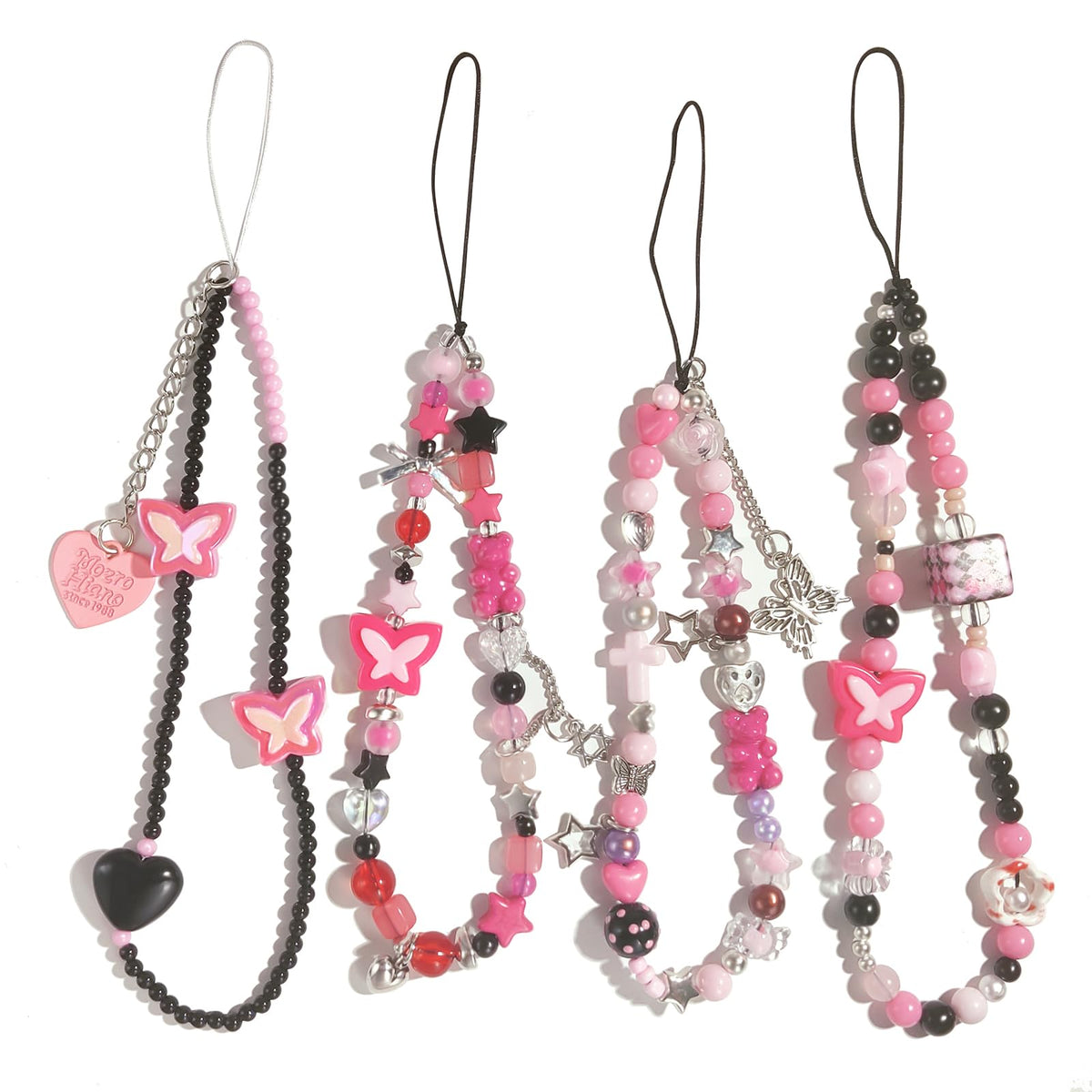cioatu 4 Pieces Cute Phone Charms Beaded Phone Strap Aesthetic Y2K CellPhone Keychain Cute Bear Butterfly Heart Cool PhoneCharm for Bag Keychain Airpods Camera Pendants Decor