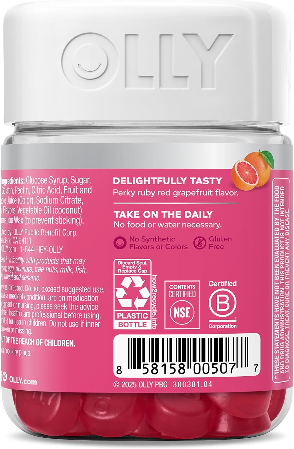 OLLY Hair Skin and Nails Gummies - Undeniable Beauty with Biotin 2500mcg Per 2 Gummies, Keratin & Vitamin C - Supports Healthy Hair, Skin, & Nails - Grapefruit Flavor - 60 Count