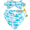 Faygarsle 2 Pack Blueberry Pattern Cat Collar Set with Bandana and Bow Tie, Light Blue, Breakaway Style with Bell