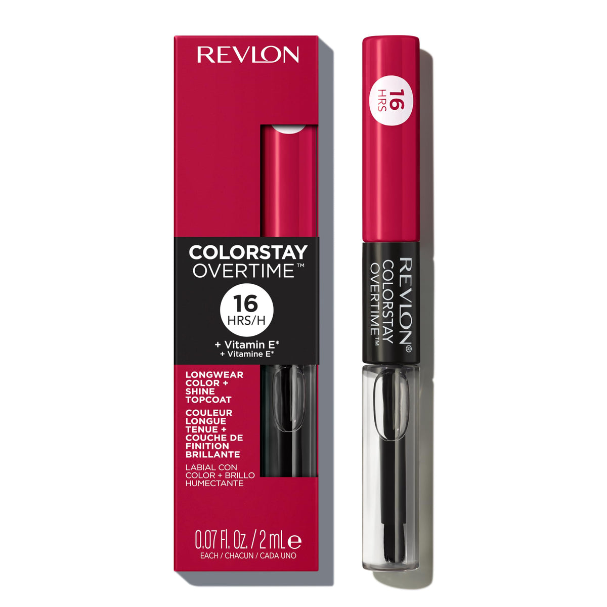 Revlon ColorStay Overtime Liquid Lipstick with Clear Lip Gloss, Long-Lasting Lip Color, Dual Ended with Moisturizing Vitamin E, 005 Infinite Raspberry, 0.07 fl oz
