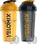 VELOMIX 2 Pack 28oz Protein Shaker Bottle for Protein Mixes, Black/Transpar