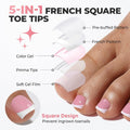 UNA GELLA French Toe Nail Press Ons, Pre-Etched 15 Sizes Sharp Square Berry Pink 180Pcs Press On Toenails False Toes Soft Gel Square Full Cover Fake Toenails for Nail Extensions DIY Salon Pedicure